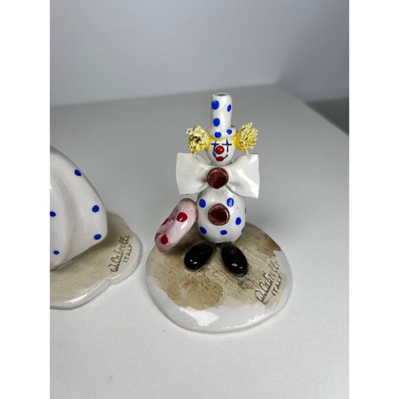 Set of 2 Vtg Made in Italy Rare W. Cabrelli Figurines Clown with Tube & Girl - Picture 4 of 8